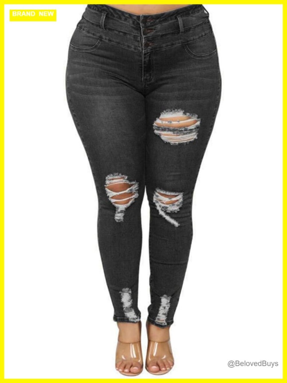 Plus Size Skinny Jeans High Waisted Stretchy Ripped Distressed Denim